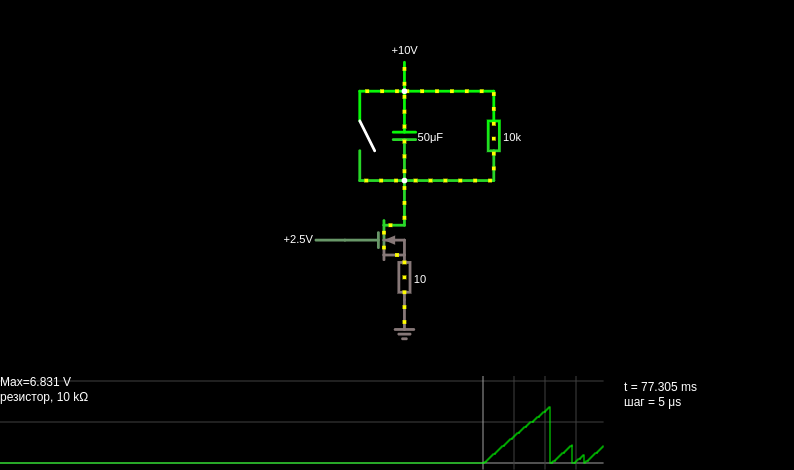 Circuit with rising current