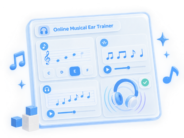 Online ear training: guess the note, repeat the rhythm and the melody