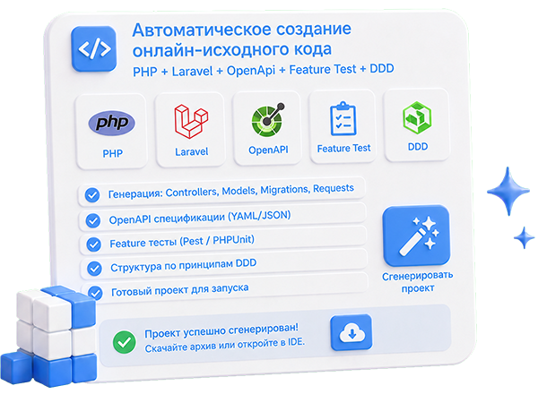 Automatic Generate online Source Code PHP + Laravel + OpenApi + Feature Test + DDD