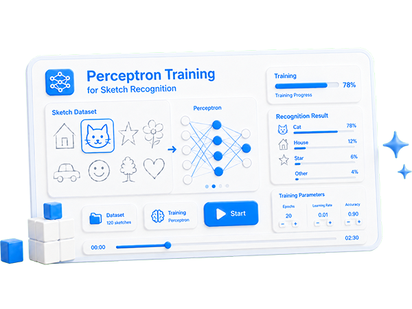 Online 5x5 drawing perceptron training and recognition