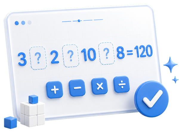 Insert missing math symbols for online expression 3 2 10 8 = 120