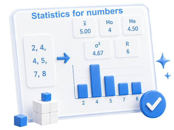 Statistic (mean, mode, variance, standard deviation, median, sum, range, histogram) for numbers separated by commas or line breaks
