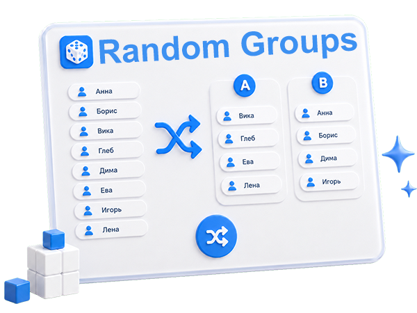 Select random two teams or groups from given strings or players - online