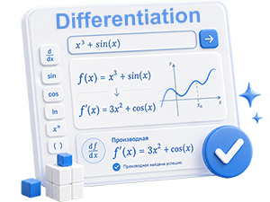 Text calculator of differentiation (search for derivative) in mathematical analysis online