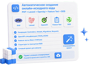 Automatic Generate online Source Code PHP + Laravel + OpenApi + Feature Test + DDD