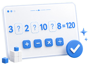Insert missing math symbols for online expression 3 2 10 8 = 120