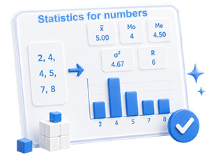 Statistic (mean, mode, variance, standard deviation, median, sum, range, histogram) for numbers separated by commas or line breaks