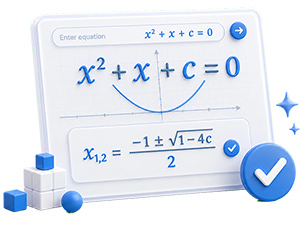 Solution of equations of the second degree by a given string online x^2+x+c=0