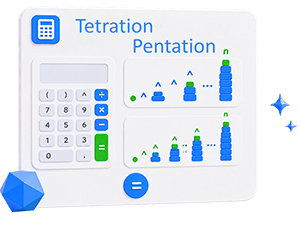 Calculator tetration and pentation, power towers online