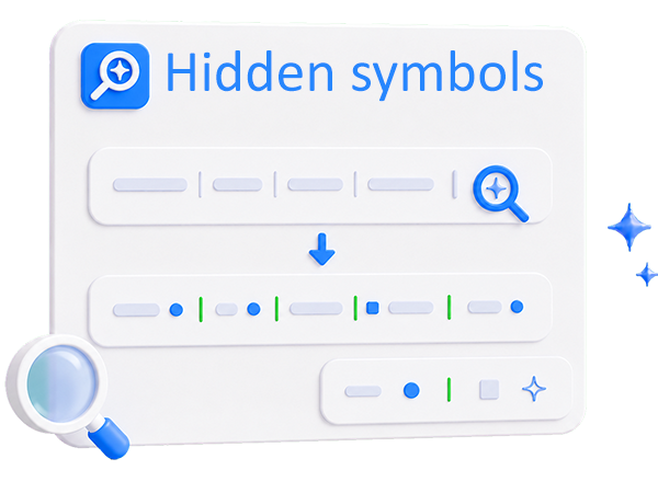 Find and name all visible and invisible characters in the text online