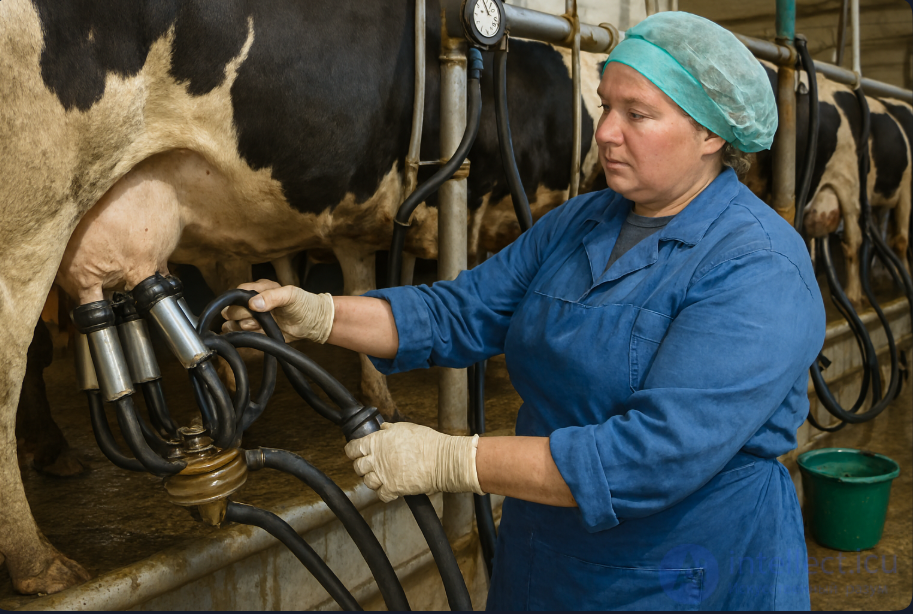 Milkmaid or machine milking operator