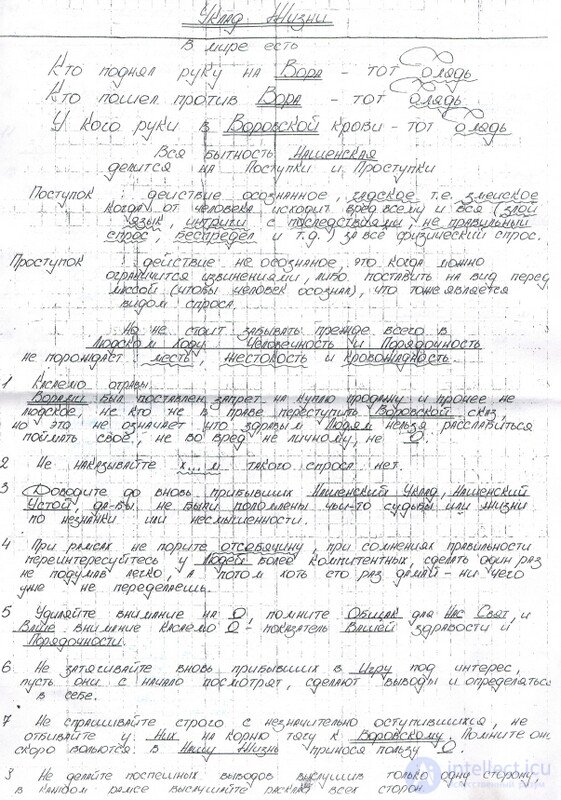 Prison (Thieves) Ethics and Laws. Thieves Directives