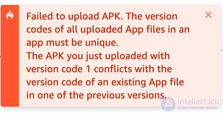 Amazon app store - error uploading updated version of app - Failed to upload APK