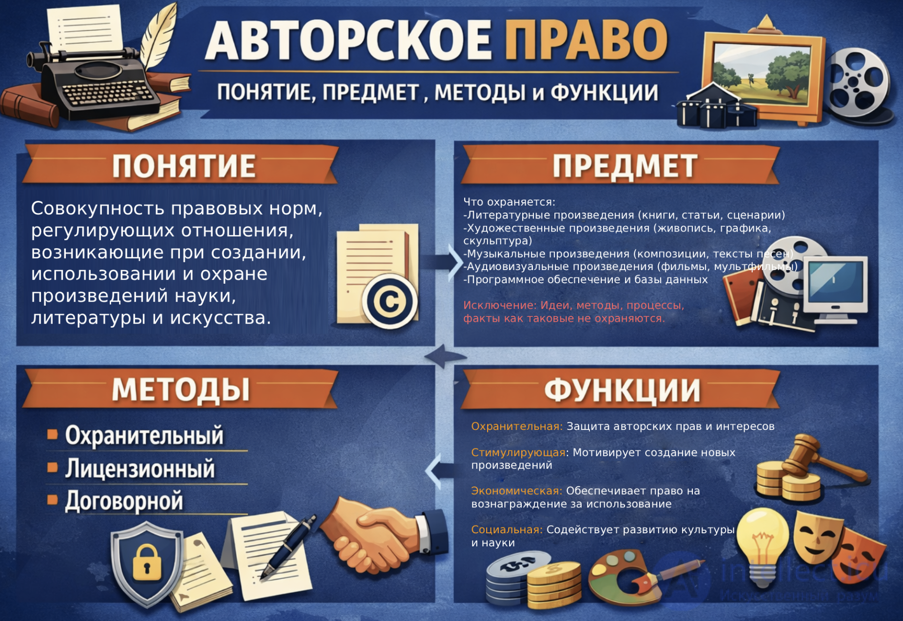 The concept, subject matter, methods and functions of copyright law