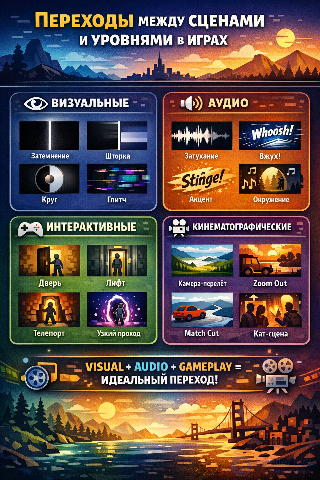 Audio-Visual Scene and Level Transitions in Game Design
