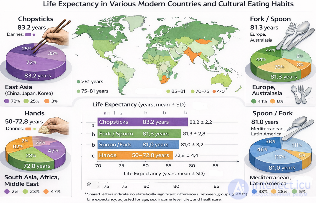Study: Lifespan and cultural eating habits using hands, spoons, forks, and chopsticks