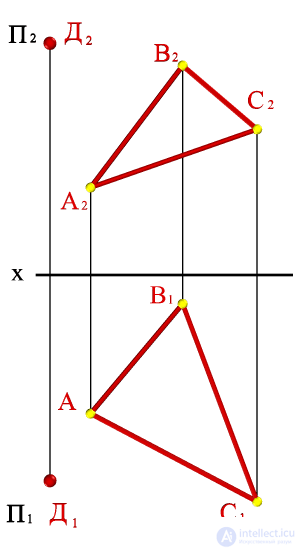   Task To build a shadow from point D on a triangle ABC. 