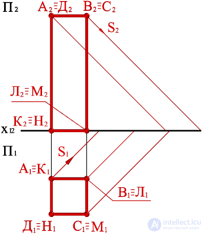 Construction of the shadow of the parallelepiped on the diagram.