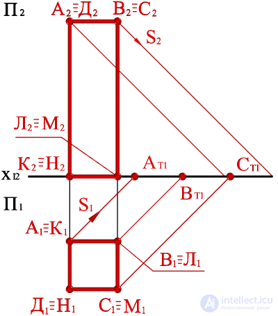 Construction of the shadow of the parallelepiped on the diagram.