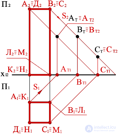 Construction of the shadow of the parallelepiped on the diagram.