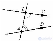   Parallel straight angles arising at the intersection. 