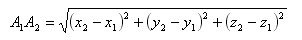   The distance between points in space 