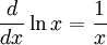   Derivatives table, logarithmic and exponential functions 