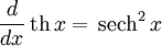   Derivatives table, hyperbolic functions 