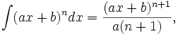   Integral table, integral of a rational function 