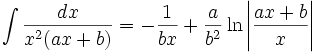   Integral table, integral of a rational function 