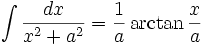   Integral table, integral of a rational function 