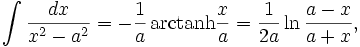   Integral table, integral of a rational function 