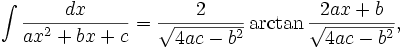   Integral table, integral of a rational function 