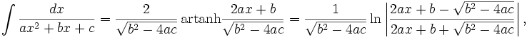   Integral table, integral of a rational function 