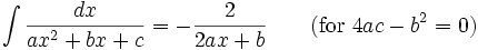   Integral table, integral of a rational function 