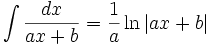   Integral table, integral of a rational function 