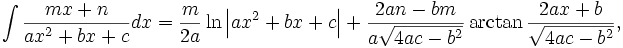   Integral table, integral of a rational function 