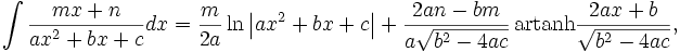   Integral table, integral of a rational function 