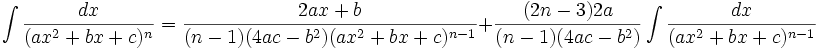   Integral table, integral of a rational function 