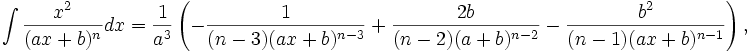   Integral table, integral of a rational function 