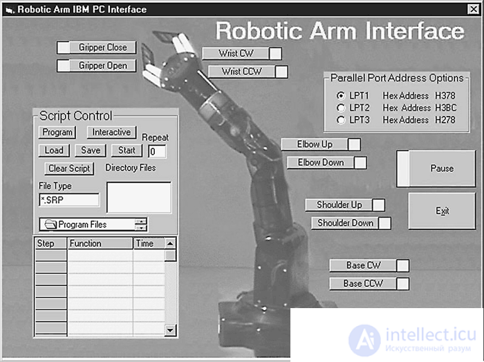   Robotic arm, IBM PC interface and voice control system 