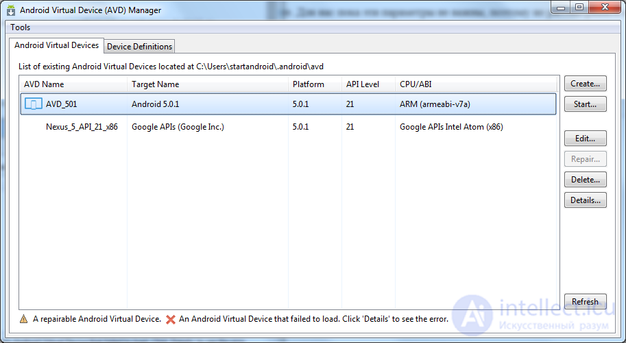   3. Create AVD.  The first application.  The structure of the Android project. 