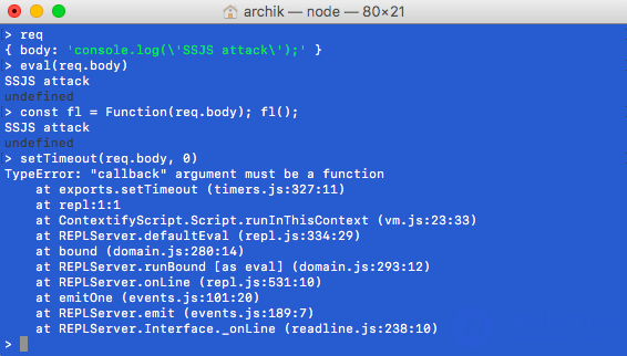 Server-Side JavaScript Injection (SSJSI), NoSQL Injection and Code Injection