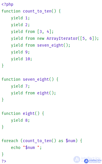 Purpose, syntax and examples of generators in php (yield)