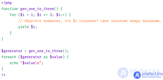 Purpose, syntax and examples of generators in php (yield)