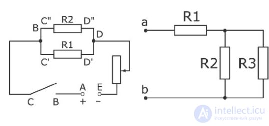 The electric circuit. Types of conductor connections in a circuit