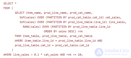 Analytical data processing in data warehouses (analytic, statistical, ranking, window, and reporting functions)